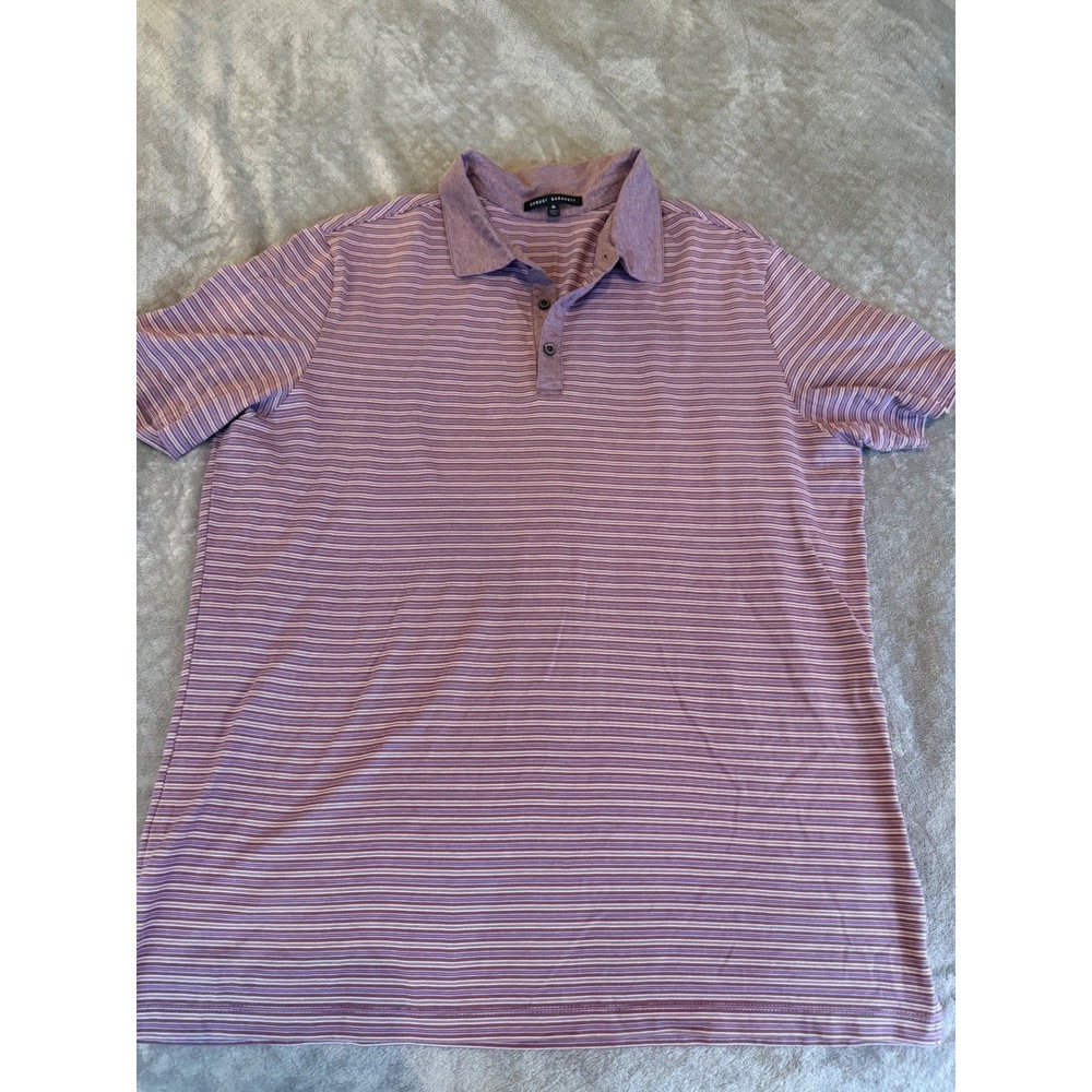 Robert Barakett Mens XL Purple Striped Short Sleeve Cotton Polo Shirt